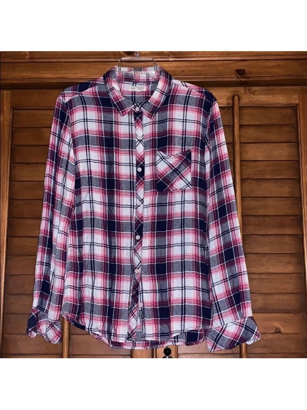 L Beach Lunch Lounge Plaid Flannel Shirt Size Large